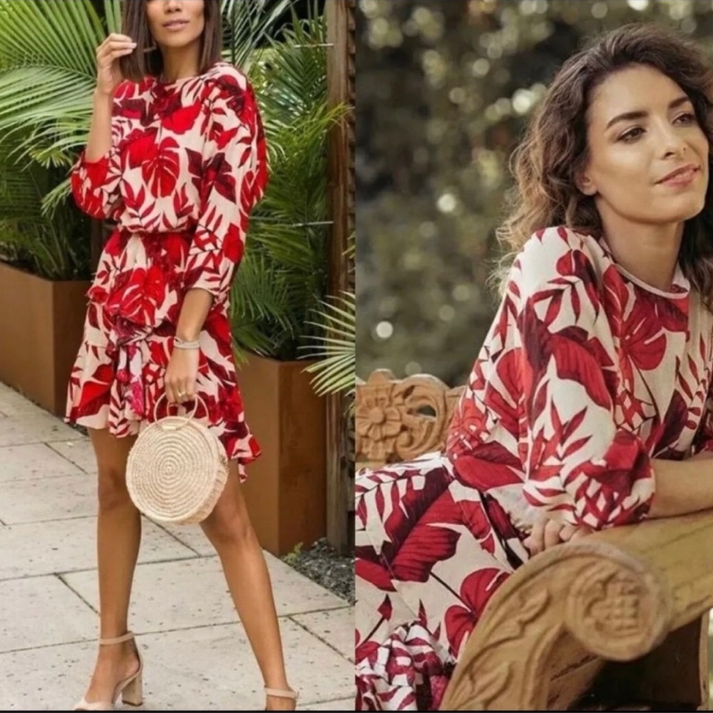NWT!!  JOHANNA ORTIZ X Flounced Leaf Print Mini Dress